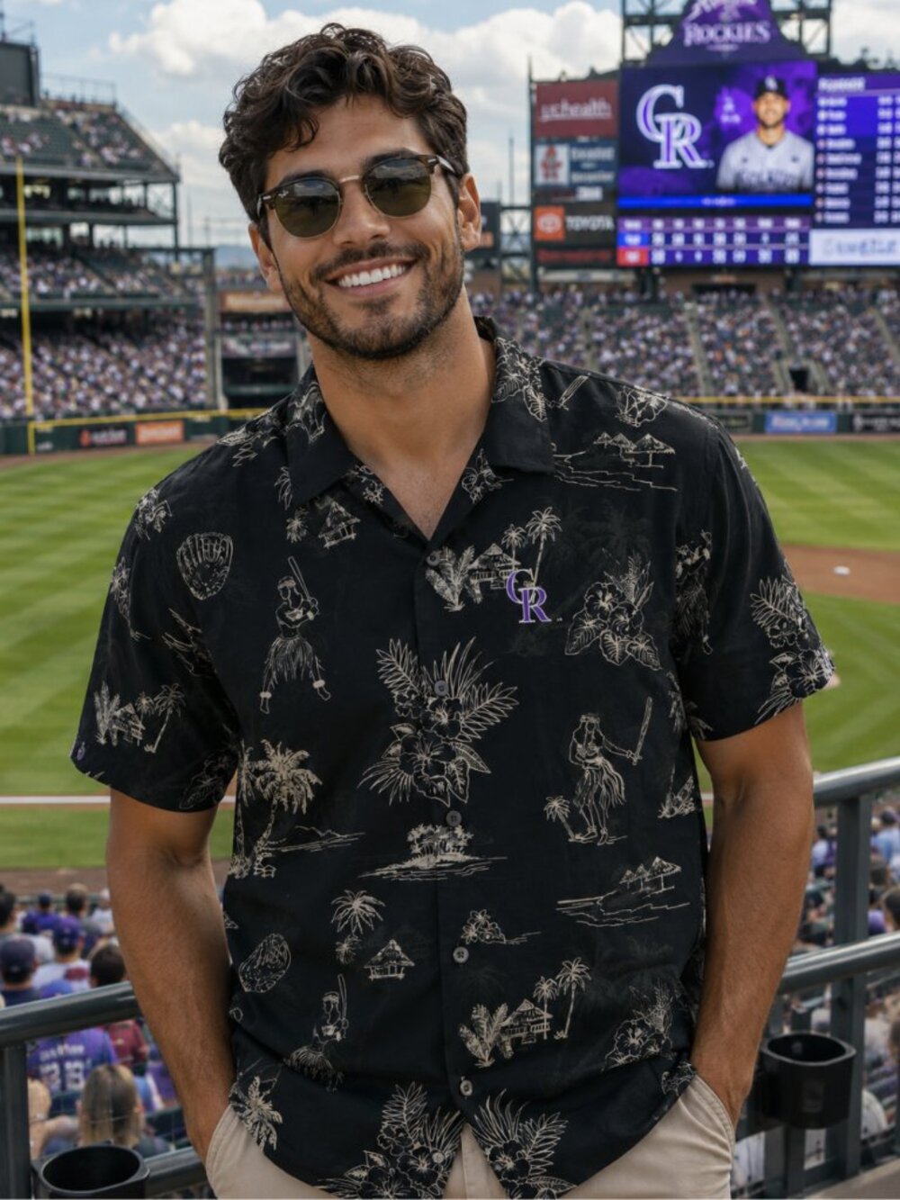 MLB Tommy Bahama Colorado Rockies Button Up Aloha Shirt (Size L)